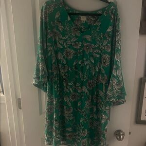 a new day Green and White Floral Long Sleeve Dress